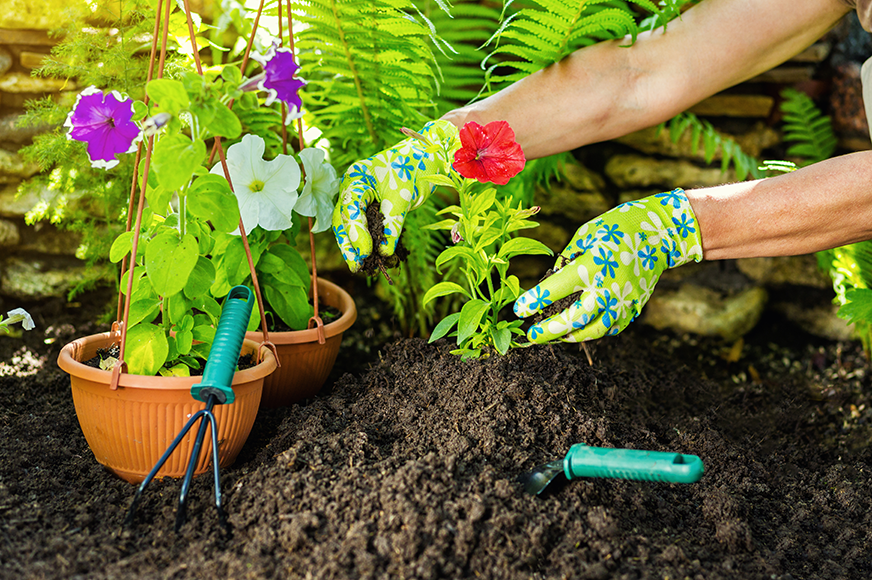 Woman doing yard work