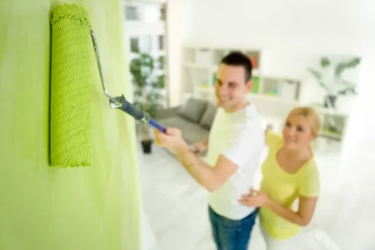 a couple paints a wall green